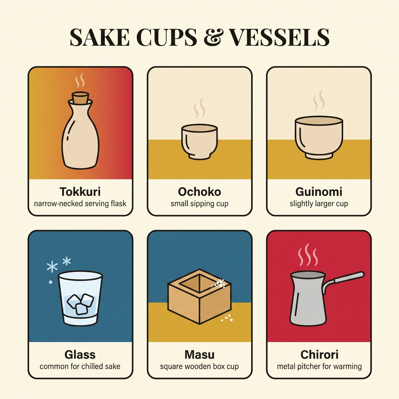 日本酒酒器圖解:tokkuri、ochoko、guinomi、玻璃杯、masu 與 chirori