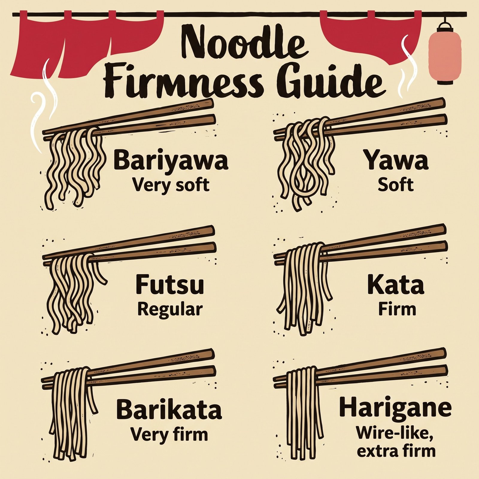 คู่มือความแข็งของเส้น: bariyawa, yawa, futsu, kata, barikata และ harigane