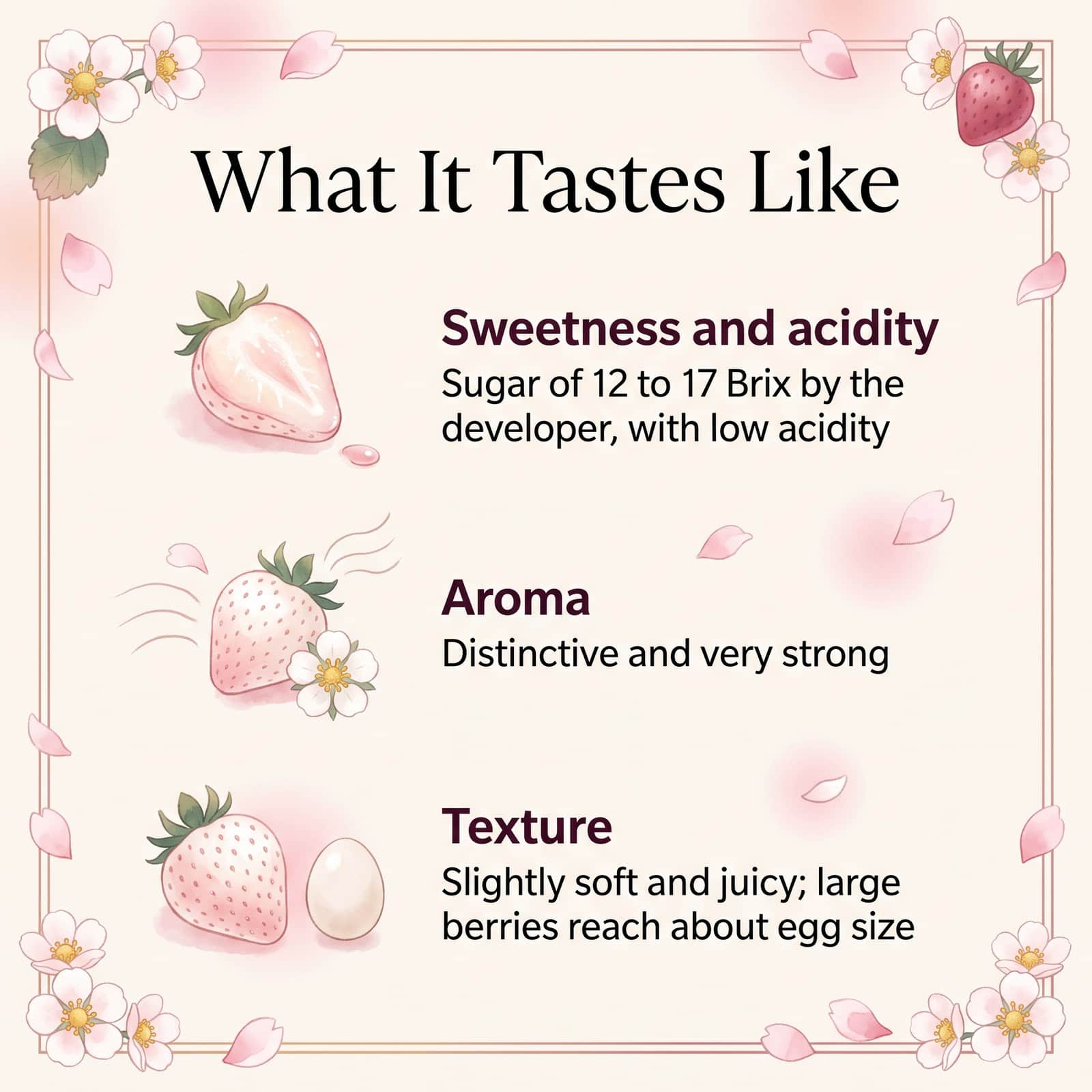 Illustration du goût de Hatsukoi no Kaori : douceur et acidité, arôme et texture
