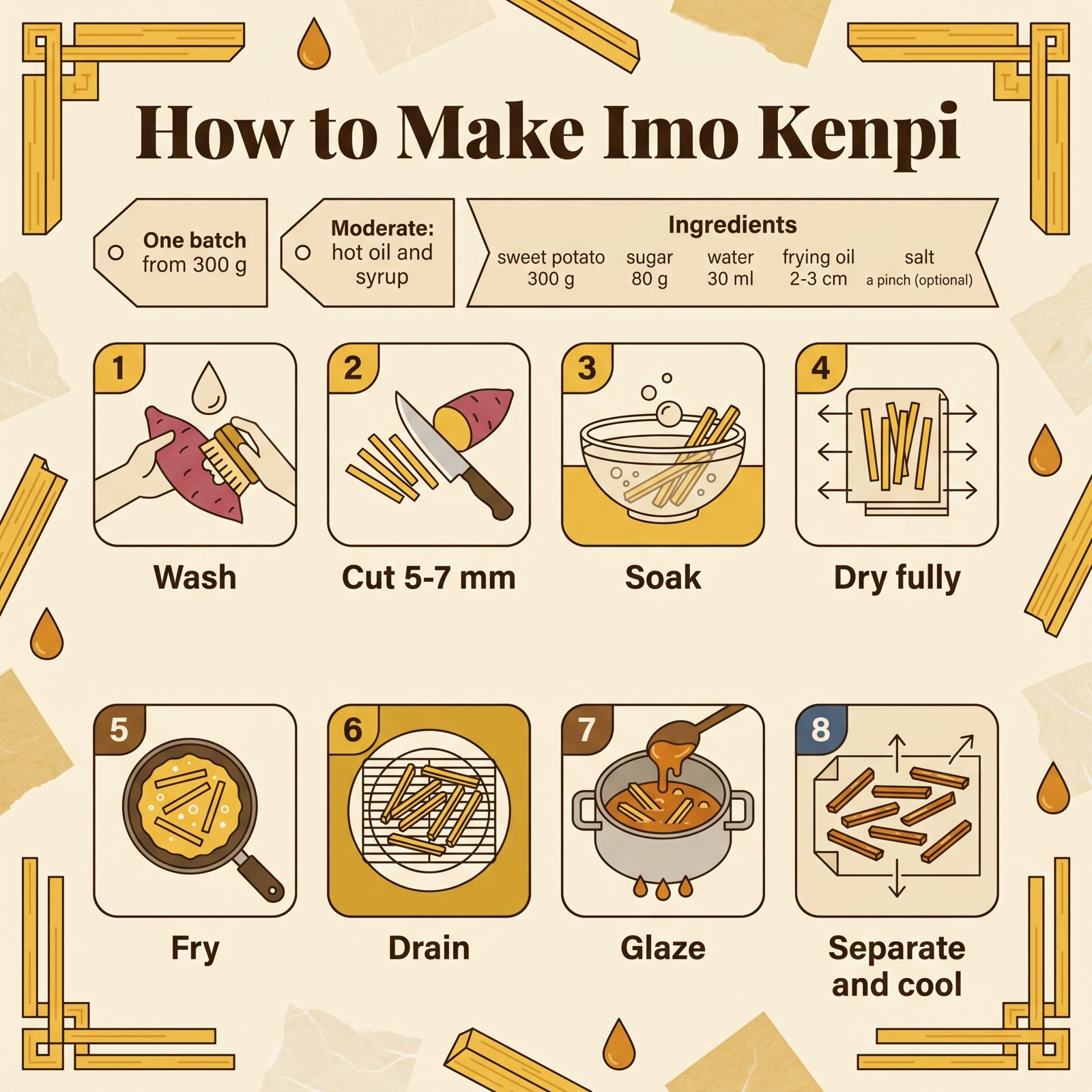 Resep Imo Kenpi buatan sendiri bergambar delapan langkah beserta bahan-bahannya