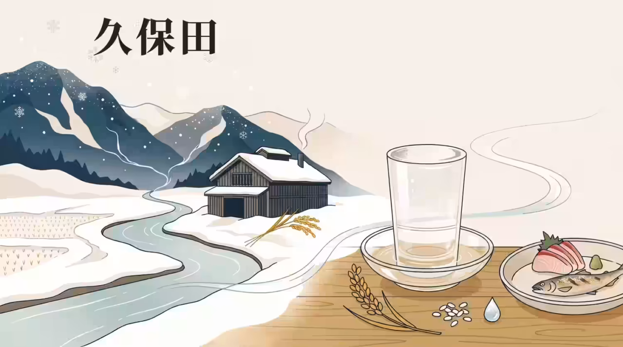 Kubota sake illustration with the brand name 久保田 written in kanji
