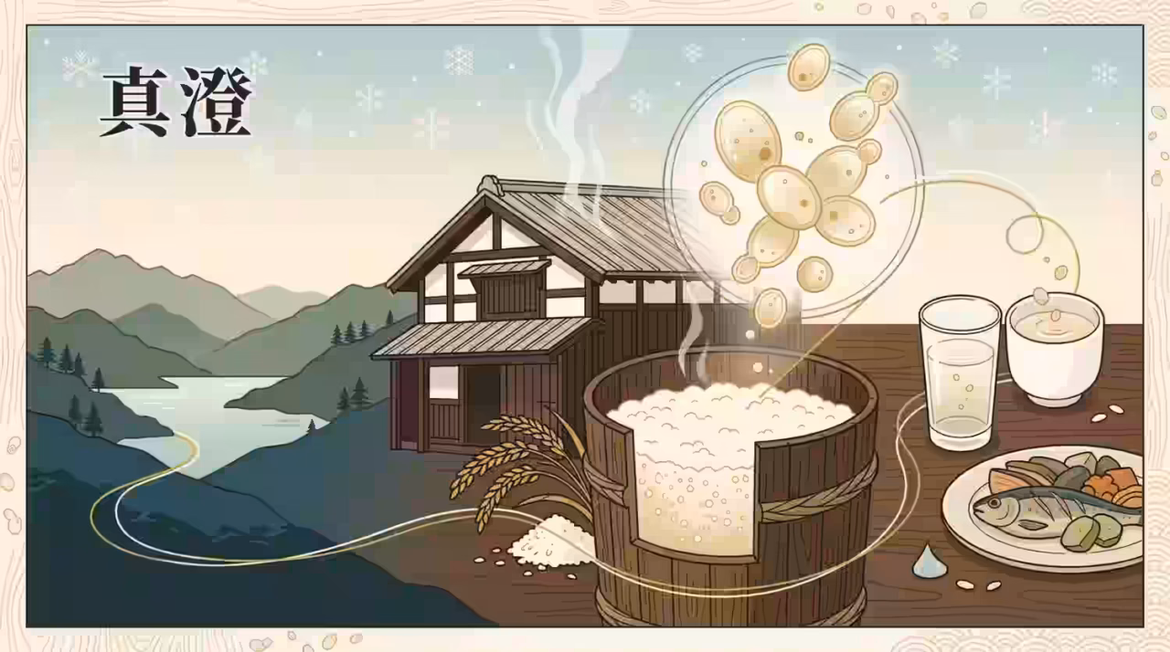 Masumi sake illustration with the brand name 真澄 written in kanji