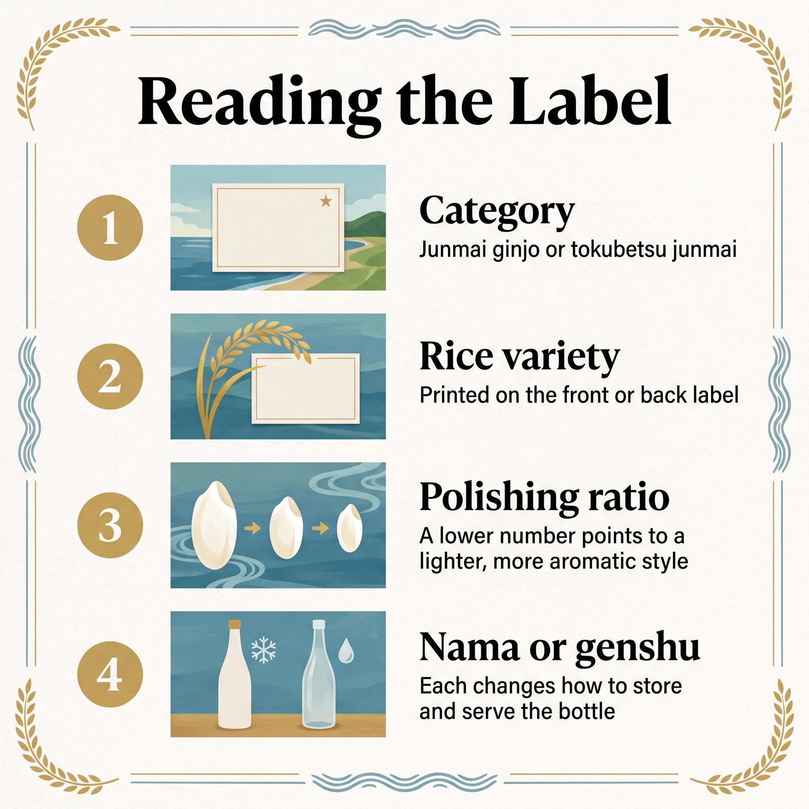 Illustration of four steps to read a Nabeshima label