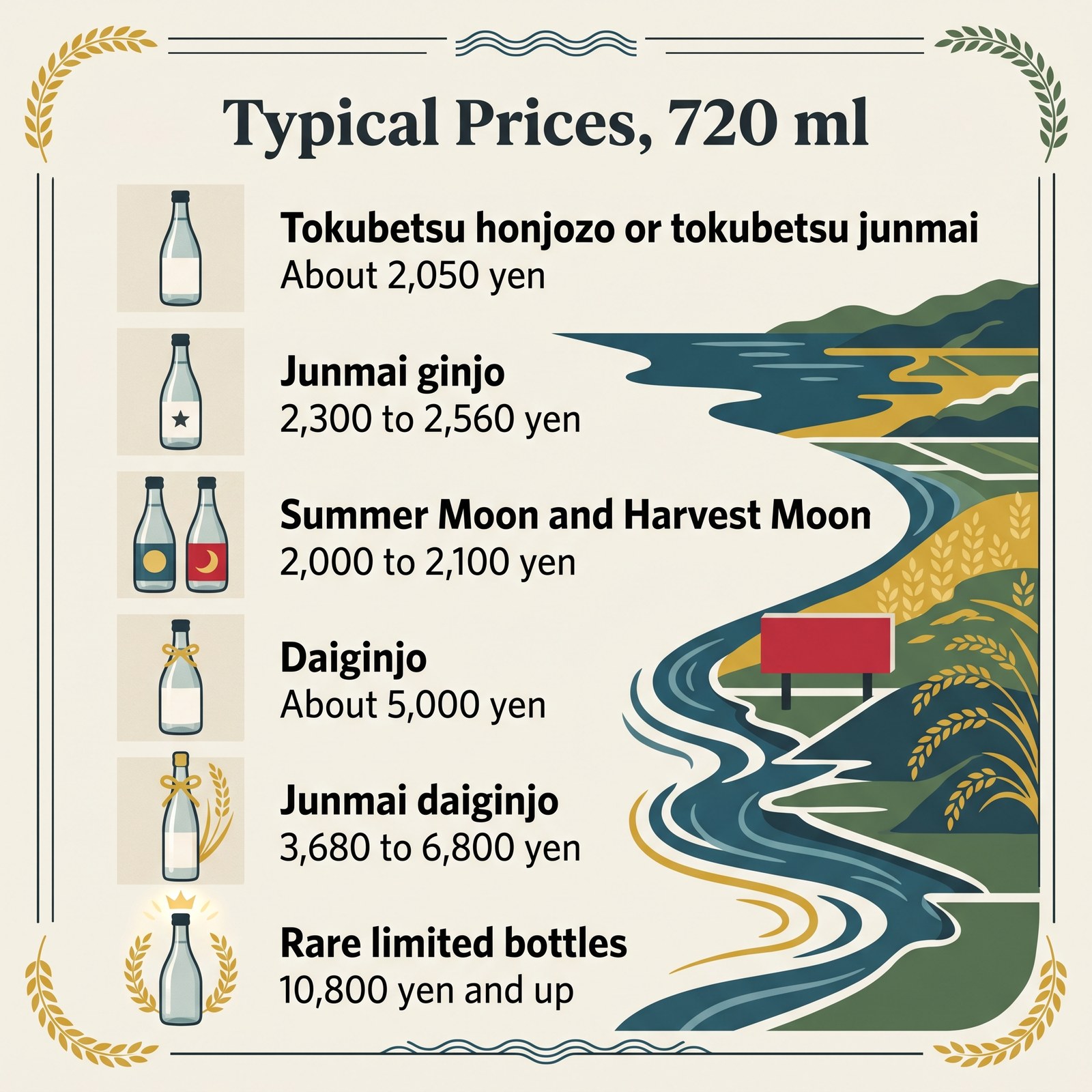 Illustration of typical Nabeshima prices for a 720 ml bottle