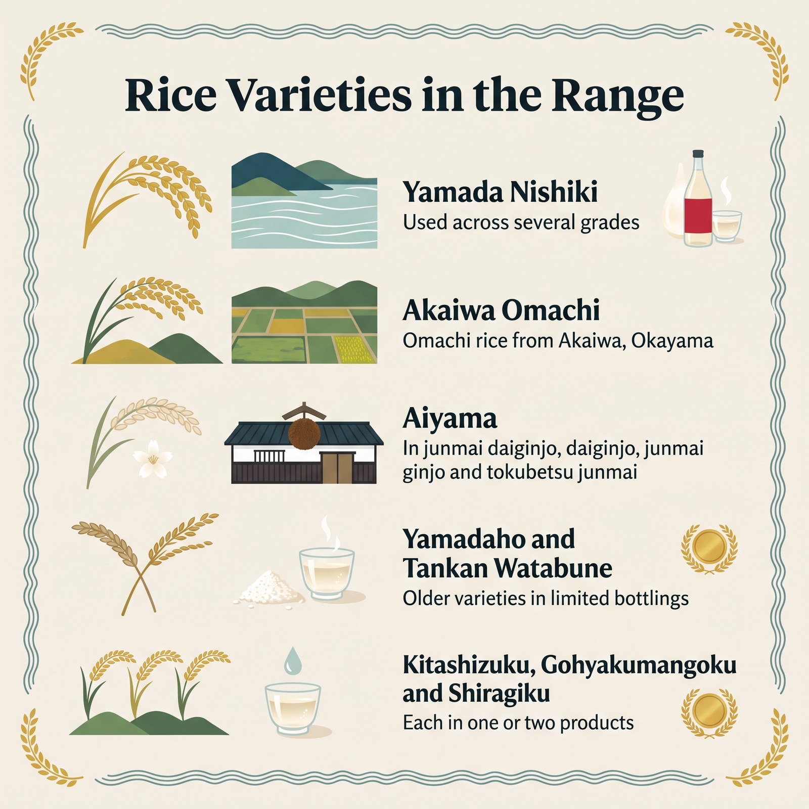 Illustration of rice varieties used for Nabeshima sake