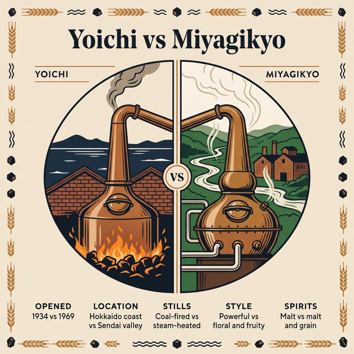 เปรียบเทียบ Yoichi และ Miyagikyo เคียงข้างกัน