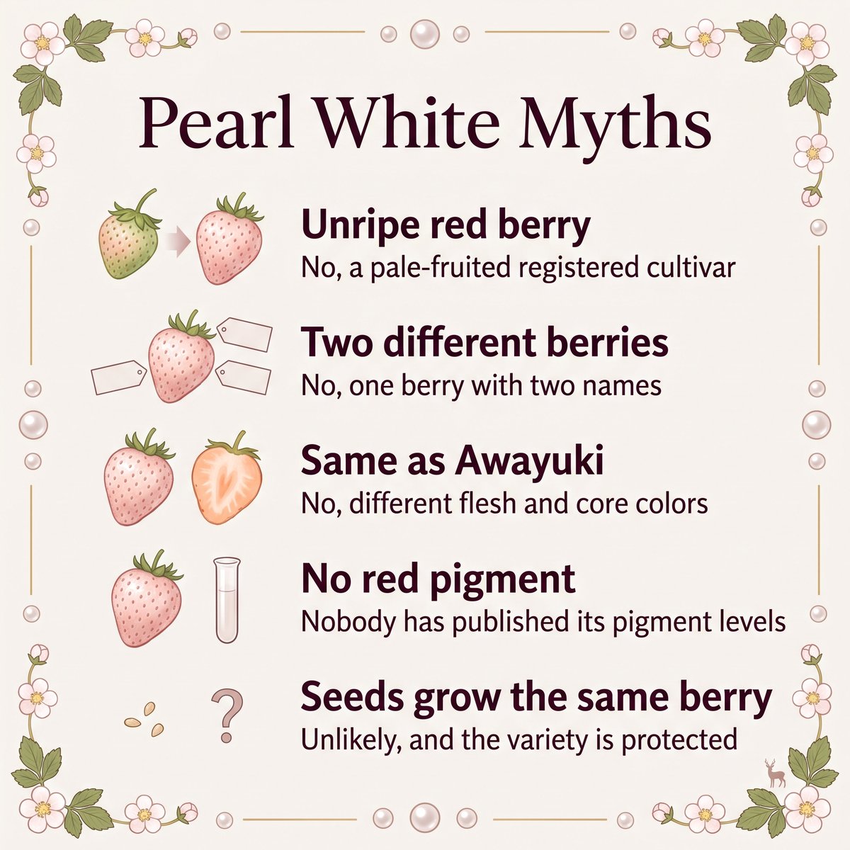 Illustration of five Pearl White myths and the facts behind them