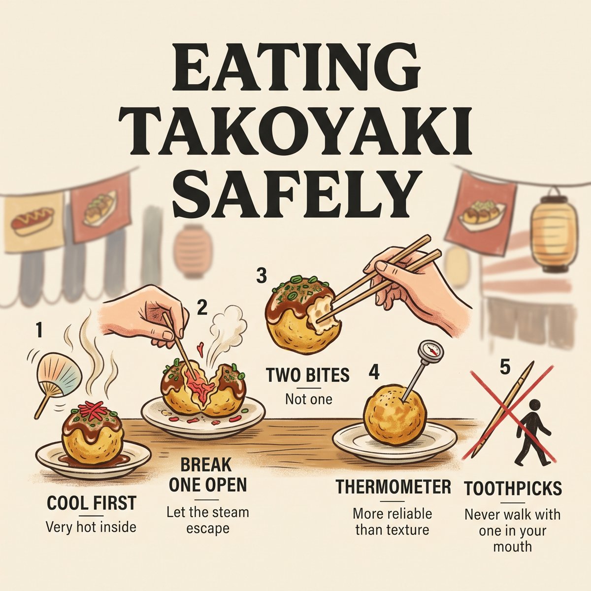 Fünf Tipps, um heißes Takoyaki sicher zu essen