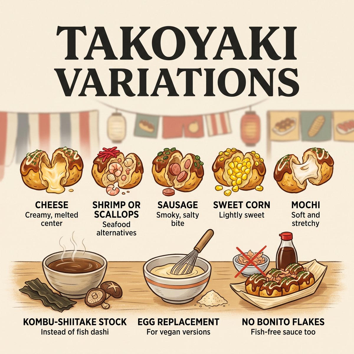 Takoyaki-Füllungen und vegane Varianten