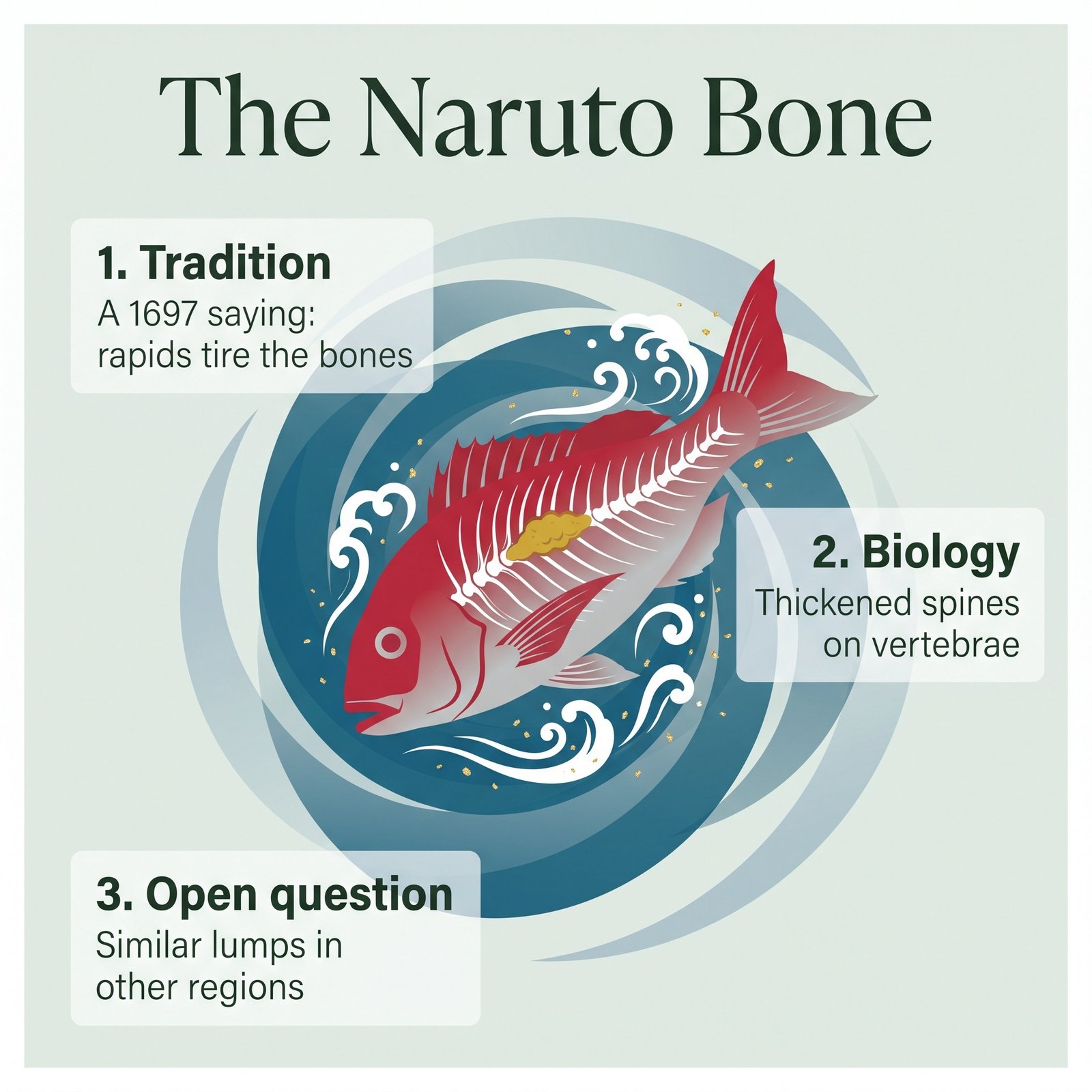 Illustration of the Naruto bone, the bone cluster in Naruto sea bream used for soup