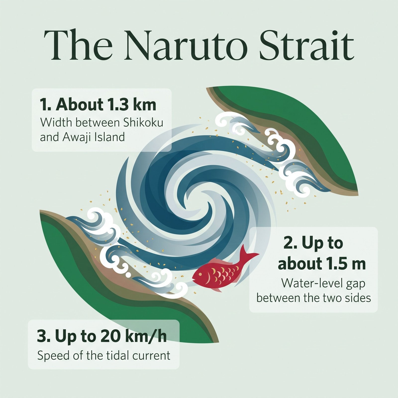 Illustration of the Naruto Strait whirlpools and fast tidal currents that shape the sea bream