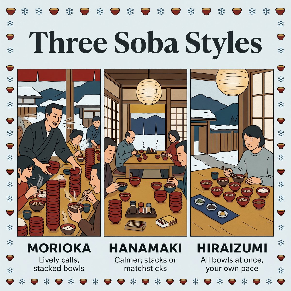 比較盛岡、花巻與平泉的 wanko soba 風格